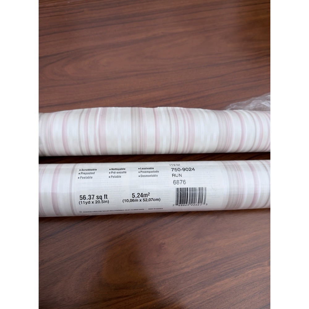Taylor Wallcoverings Wallpaper Lot 2 Rolls Pink Stripe 56.37 sq ft New + Partial